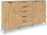 Kombikommode RAUCH "Kommode Türkommode Sideboard Kombikommode FLIPP", braun (eiche artisan), B:200cm H:111cm T:42cm, Holzwerkstoff, Sideboards, Kombikommode, 3-türig mit 5 Schubladen und Soft-Close-Funktion