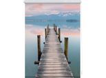 Seitenzugrollo LICHTBLICK ORIGINAL "Rollo Klemmfix, ohne Bohren, Verdunkelung, Steg Abendstimmung", blau (blau, braun, weiß), B:120cm H:150cm, Polyester, Rollos, Seitenzugrollo