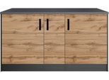 Kücheninsel KOCHSTATION "KS-Toronto", grau (küche: braun, front: wotaneiche, korpus: grafitgrau, arbeitsplatte: anthrazit), B:153cm H:85cm T:100cm, Komplettküchen-Sets, Kücheninsel, Breite 153 cm, MDF-Fronten, Flaschenregal