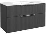 Waschtisch WELLTIME "G-Line", grau (graphite, grau), B:101cm H:61,8cm T:46cm, Hartfaserplatte, Holzwerkstoff, Keramik, MDF, PVC, Waschtische, Waschtisch, mit Keramik Waschbecken, Schubladen mit Softclose, trendig geriffelt