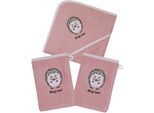 Handtuch Set WÖRNER "Igel rosa Kapuzenbadetuch mit 2 Waschhandschuhen", rosa, 3 Stk., Frottier, Frottier, Obermaterial: 100% Baumwolle, Handtücher, Handtuch Set, mit süßer Igelstickerei
