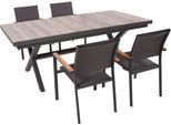 Garten-Essgruppe GARDEN PLEASURE "Tischgruppe »RANA/DAVINA Set 01«", grau (dunkelgrau, grau), Teak FSC 100%, Sitzmöbel-Sets, Garten-Essgruppe, 4 Stühle (stapelbar), Tisch LxB: 202x100 cm