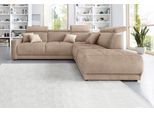 Ecksofa DOMO COLLECTION "Ava, moderne Sitzheftung mit toller Doppelnaht, komfortabel, L-Form", beige (natur), B:266cm H:84cm T:99cm, Kunstleder SOFTLUX;Struktur fein (100% Polyester);Zierkissen: Microfaser PRIMABELLE (100% Polyester);Struktur (100% Polyester);Microfaser PRIMABELLE (100% Polyester), Sofas, Ecksofa, mit Ottomane, inkl. Federkern, wahlweise mit Kopfteilverstellungen