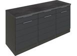 Unterschrank KOCHSTATION "KS-Luhe", grau (grau matt, grafit), B:180cm H:86cm T:60cm, MDF, Schränke, Unterschrank, 180 cm breit, für viel Stauraum, MDF-Fronten mit waagerechter Lisene
