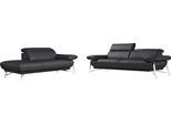 Sofa EGOITALIANO "Anais, erstklassiger Sitzkomfort, Fußfarbe chrom", schwarz, Sofas, Leder BULL, Ottomane Armlehne rechts, Sofa, Set, Kopfteil verstellbar, Leder BULL, schwarz