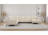 Wohnlandschaft OTTO HOME "Oland Skandi, weicher Chenille-Stoff", beige, B:342cm H:85cm T:260cm, 100% Polyester, Sofas, Wohnlandschaft, U-Form, 342 cm, Wellenunterfederung, Skandi-Design, Massivholzfüße