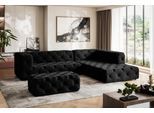 Ecksofa HOME AFFAIRE "FOLLINA", schwarz, B:325cm H:71cm T:228cm, 100% Polyester, Sofas, Ecksofa, L-Form, mit klassischer Chesterfield-Knopfheftung
