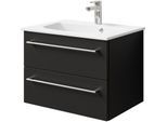 Waschtisch SAPHIR "Serie 6025 Mineralmarmor-Waschtisch mit Unterschrank, 67 cm breit", schwarz (schwarz matt, schwarz matt), B:67cm H:49,9cm T:48cm, Waschtische, Waschtisch, Waschplatz mit 2 Schubladen, hängend, verschiedene Ausführungen