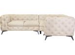 Chesterfield-Sofa HOME AFFAIRE "Ecksofa GLYNIS L-Form mit Wellenunterfederung, Maße B/T/H 264/204/75cm", beige (creme), B:264cm H:75cm T:204cm, Struktur (100% Polyester);Samtoptik (100% Polyester), Sofas, Chesterfield-Sofa, aufwändige Knopfheftung, moderne Chesterfield Optik, Fußfarbe wählbar