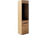 Standvitrine MCA LIVING "Araya Vitrine", braun (eichenfarben), B:52,5cm H:195,5cm T:40,5cm, Holzwerkstoff, Massivholz, Schränke, Standvitrine, Türen gedämpft