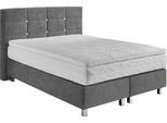Boxspringbett, grau, B:155cm L:210cm, Bezug: Microvelours 100% Polyester;Polsterung: 100% Polyester, WESTFALIA SCHLAFKOMFORT, Komplettbetten, Boxspringbett, mit Knöpfen in Kristalloptik, wahlweise mit Topper