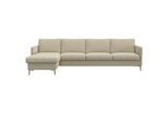 Ecksofa FLEXLUX "Fiore, super Sitzkomfort durch Kaltschaum im Sitz, L-Form", beige (sandy beige), B:280cm H:85cm T:159cm, 100% Polyester, Sofas, Ecksofa, schmale Armlehnen, Füße Alu+ Eiche