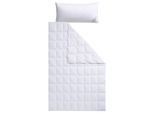 Daunenbettdecke + Kopfkissen HAEUSSLING "Swiss Royal", weiß, B/L: 135cm x 200cm Anzahl Teile 1, B/L: 40cm x 80cm Anzahl Teile 1, Bezug: Baumwolle Füllung: Entendaune/-feder, leicht, Bettdecken Bezug: 100% Baumwolle. Kopfkissen Bezug: 100% Baumwolle. Bettdecken Füllung: 90% Entendaune, 10% Entenfeder. Füllung Außenkammer: 90% Entendaune, 10% Entenfeder. Füllung Innenkammer: 100% Entenfeder, Bettwar