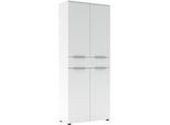 Aktenschrank INNOSTYLE "Büroschrank Santorin, 80/198/38 cm ( B/H/T)", weiß, B:80cm H:198cm T:38cm, ABS-Kunststoff, Glas, Holzwerkstoff, Metall, Schränke, Aktenschrank, 4 türig, 1 Schubkasten, Softclose, Klarglas, ABS Schutzkante