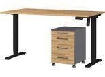 Büromöbel-Set GERMANIA "Profi 3.0", schwarz (grandson, eiche, nachbildung, schwarz), Schreibtisch 140cm breit Holzwerkstoff Metall, Holzwerkstoff, Metall, Arbeitsmöbel-Sets, Büromöbel-Set, Büromöbel-Set bestehend aus Schreibtisch und Rollcontainer