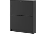 Schuhschrank INOSIGN "Shoes Schuhaufbewahrung, Schuhkommode, Schuhregal", schwarz (schwarz, matt), B:70,3cm H:85,2cm T:16,55cm, FSC-zertifizierter Holzwerkstoff, Schränke, Schuhschrank, mit zwei Klappen, 1 Boden, Höhe 85 cm, ca. 6 Paar Schuhe