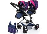 Puppen-Zwillingsbuggy BAYER "Twin Neo", bunt (einhorn blau, pink), Puppenwagen, KinderB:41,5cm H:81cm T:81,5cm, Kunststoff, Metall, Stoff, Puppen-Zwillingsbuggy, mit Wickeltasche, B:41,5cm H:81cm T:81,5cm