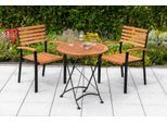 Balkonset MERXX "Schloßgarten", braun, B:59,5cm H:87cm T:56cm, FSC-zertifiziertes Massivholz, Stahl, Sitzmöbel-Sets, Balkonset, 2 Stapelsessel mit Klapptisch