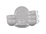 Tasse SELTMANN WEIDEN "Milchkaffeetassen mit Untertassen Amina 350 ml 6er Set", grau (silbergrau), 12 tlg., Porzellan, Trinkgefäße, Tasse