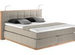 Boxspringbett HOME AFFAIRE "Vinton", beige, B:220cm L:213cm, Komplettbetten, Boxspringbett, aus Eiche, mit LED-Beleuchtung, verschiedene Härtegrade (auch H4)