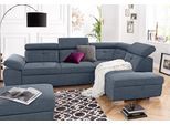 Ecksofa EXXPO - SOFA FASHION "Spring, super bequem und komfortabel mit Armteil- und Kopfteilfunktion", blau (night sky), B:274cm H:81cm T:206cm, NaturLEDER (echtes Rindsleder) in Sitz und Rücken. Korpus in passendem Kunstleder SOFTLUX bezogen;Luxus-Microfaser (100% Polyester);Struktur ( 100% Polyester), Sofas, Ecksofa, wahlweise mit Bettfunktion und Bettkasten, L-Form