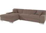 Ecksofa DOMO COLLECTION "Bero, elegant und zeitlos, flache Armlehnen, Breite 268cm L-Form", beige, B:268cm H:74cm T:153cm, Feinstruktur (100% Polyester);Luxus-Microfaser (100% Polyester);Zierkissen: Im jeweiligen Bezugsstoff;Struktur fein (100% Polyester), Sofas, Ecksofa, fester Sitzkomfort, wahlweise mit Bettfunktion