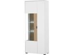 Vitrine HOME AFFAIRE "Hudson, Stauraumvitrine", weiß (weiß, eiche), B:75cm H:180cm T:38cm, Holzwerkstoff, Schränke, Vitrine, in moderner Trendfarbe, Griffe aus Metall (Schwarz), Höhe 180 cm