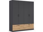 Drehtürenschrank RAUCH "Kleiderschrank Schrank Garderobe Wäscheschrank BARI", grau (graumetallic, eiche artisan), B:180cm H:210cm T:54cm, Holzwerkstoff, Schränke, Drehtürenschrank, mit Schubkästen und modernem Griff in Graumetallic MADE IN GERMANY