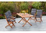 Garten-Essgruppe MERXX "Comodoro", braun, B:64,5cm H:100cm T:56cm, FSC-zertifiziertes Massivholz, Sitzmöbel-Sets, Garten-Essgruppe, 4 Klappsessel mit ausziehbarem Tisch
