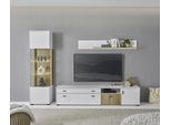 Wohnwand HOME AFFAIRE "HUDSON", weiß (weiß matt tz, applikation evoke eiche mdf tz), B:316cm H:180cm T:42cm, Kastenmöbel-Sets, Wohnwand, mit moderner Rillenoptik, Griffe aus Metall (Schwarz), Breite 316 cm