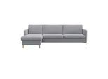 Ecksofa FLEXLUX "Fiore, super Sitzkomfort durch Kaltschaum im Sitz, L-Form", grau (sophisto gre), B:247cm H:85cm T:92cm, Sofas, Ecksofa, schmale Armlehnen, Füße Alu+ Eiche