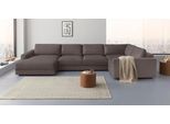 Wohnlandschaft HOME AFFAIRE "Bloomfield, Mega Polsterprogramm, Breite 405cm, viel Platz, U-Form", grau (taupe), B:405cm H:84cm T:224cm, 100% Polyester, Sofas, Wohnlandschaft, mit extra tiefer Sitzfläche, wahlweise mit Sitztiefenverstellung
