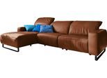 Ecksofa HOME AFFAIRE "Juist L-Form", braun (cognac), B:290cm H:85cm T:180cm, NaturLEDER (echtes Rindsleder);Luxus-Microfaser Lederoptik 100% Polyester, Sofas, Ecksofa, mit Kopfteilverstellung und schwarzen Metallkufen