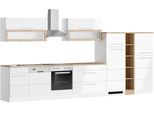 Küchenzeile KOCHSTATION "KS-Wien", weiß (küche: weiß, front: hochglanz weiß, korpus: weiß, arbeitsplatte: eiche sonoma), B:420cm H:200cm T:60cm, Komplettküchen-Sets, Küchenzeile, Breite 420 cm, wahlweise mit E-Geräten