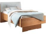 Holzbett WIEMANN "Cardiff, Bettgestell, Bettrahmen, teilmassiv, mit Polsterkopfteil", braun (erle teilmassiv), B:120cm L:220cm, Betten, Holzbett, Fußteil aus Massivholz, verschiedene Größen