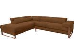 Ecksofa W.SCHILLIG "finn, Designsofa mit tollem Sitzkomfort, bequem, L-Form", braun (chocolate s37), B:281cm H:71cm T:230cm, Flachgewebe S22 (100% Polyester);Stoff S37 (100% Polyester);Longlife Xtra-Leder Z59: Glattleder mit modischer Prägung. Hautstärke 0, 9 - 1, 1 mm, Sofas, Ecksofa, German Design Award 2016, Fußgestell Nussbaum natur, Breite 281 cm