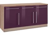 Unterschrank KOCHSTATION "KS-Samos", lila (aubergine hochglanz), B:150cm H:85cm T:60cm, Holzwerkstoff, Schränke, Unterschrank, Breite 150 cm