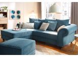 Ecksofa HOME AFFAIRE "King George King Henry, Mega Sofa, Breite 260cm, L-Form", blau (petrol), B:260cm H:90cm T:190cm, Samtcord »Ribbon« (88% Polyester 12% Polyacryl);Luxus-Microfaser (100% Polyester), Sofas, Ecksofa, mit Federkern, in legerer Polsterung und vielen Kissen