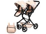 Puppen-Zwillingsbuggy BAYER "Twin Neo", schleife beige, Puppenwagen, KinderB:41,5cm H:81cm T:81,5cm, Kunststoff, Metall, Stoff, Puppen-Zwillingsbuggy, mit Wickeltasche, B:41,5cm H:81cm T:81,5cm