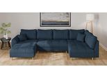 Wohnlandschaft HOME AFFAIRE "CHARRE U-Form mit Ottomane, Maße B/T/H: 310/161/81 cm", blau (dunkelblau), B:310cm H:81cm T:161cm, 100% Polyester, Sofas, Wohnlandschaft, feine Steppung, lose Rücken- und Zierkissen, auch in Cord und Bouclé