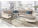 Wohnlandschaft TRENDMANUFAKTUR "Rondo 3, zeitlos und modern, im Materialmix, U-Form", beige (beige, tan), B:320cm H:85cm T:94cm, Kunstleder SOFTLUX / Struktur (77% Polyester; 23% Polyacryl);Luxus-Microfaser ALCAZAR (100% Polyester) / Feinstruktur (100% Polyester), Sofas, Wohnlandschaft, wahlweise für mehr Komfort mit Federkern, wahlweise mit Bettfunktion