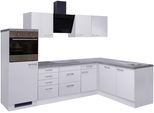 Küchenzeile FLEX-WELL "Kopenhagen", weiß (küche: weiß, korpus: weiß, arbeitsplatte: beton, grau), B:280cm T:60cm, Komplettküchen-Sets, Küchenzeile, wahlweise mit E-Geräten, Gesamtbreite 280 x 170 cm