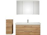 Badmöbel-Set SAPHIR "Balto Sprint 3-teilig, Mineralmarmor-Waschtisch mit LED-Spiegelschrank", braun (riviera eiche quer nachbildung), B:153cm H:200cm T:50,8cm, Holzwerkstoff, Kastenmöbel-Sets, Badmöbel-Set, Badezimmer Set mit Unterschrank inkl Türdämpfer, 3 Türen, 2 Schubladen