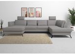Wohnlandschaft SIT & MORE "Olsen U-Form", grau, B:335cm H:88cm T:201cm, 100% Polyester, Sofas, Wohnlandschaft, inklusive Sitztiefenverstellung, wahlweise mit Bettfunktion, 15cm hoch