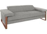 2-Sitzer W.SCHILLIG "finn", grau (steel s22), B:210cm H:71cm T:106cm, Flachgewebe S22 (100% Polyester);Stoff S37 (100% Polyester);Longlife Xtra-Leder Z59: Glattleder mit modischer Prägung. Hautstärke 0, 9 - 1, 1 mm, Sofas, 2-Sitzer, German Design Award 2016, Fußgestell Nussbaum natur, Breite 210 cm