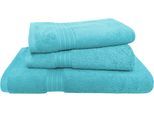 Handtuch Set DYCKHOFF "Siena", blau (aqua), 3 Stk., Frottier, Frottier, Obermaterial: 100% Baumwolle, Handtuch-Sets, Handtuch Set, mit Bordüre; 2 Handtücher (50x100cm), 1 Duschtuch (70x140cm)