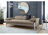 2-Sitzer W.SCHILLIG "finn", braun (stone z59), B:210cm H:71cm T:106cm, Flachgewebe S22 (100% Polyester);Stoff S37 (100% Polyester);Longlife Xtra-Leder Z59: Glattleder mit modischer Prägung. Hautstärke 0, 9 - 1, 1 mm, Sofas, 2-Sitzer, German Design Award 2016, Fußgestell Chrom glänzend, Breite 210 cm
