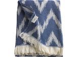 Wohndecke TOM TAILOR HOME "Zig Zag", blau (navy, blau, dunkelblau), B:140cm L:180cm, Baumwolle, Polyacryl, Wohndecken, Wohndecke, mit feinem Fransenabschluss, Kuscheldecke