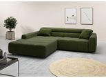 Ecksofa 3C CANDY "Denver auch mit Cord- und Easy care-Bezug, Kopfteilverstellung L-Form", grün (moos), B:258cm H:68cm T:217cm, 95% Polyester, 5% Nylon, Sofas, Ecksofa, wahlweise. mit motorischer Sitztiefenverstellung