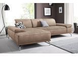Ecksofa HOME AFFAIRE "Caluna", beige, B:269cm H:97cm T:174cm, Flachgewebe Mura: (100% Polyester);Luxus-Microfaser Vintageoptik (100% Polyester);Luxus-Mikrofaser (90% Polyester, 10% Polyamid), Sofas, Ecksofa, Inkl.Sitztiefenverstellung, wahlweise mit Kopf- und Armteilverstellung